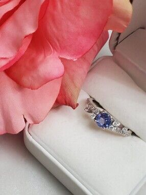 14K White Gold Vermeil Natural Blue Tanzanite Ring - Estate- Engagement Ring
